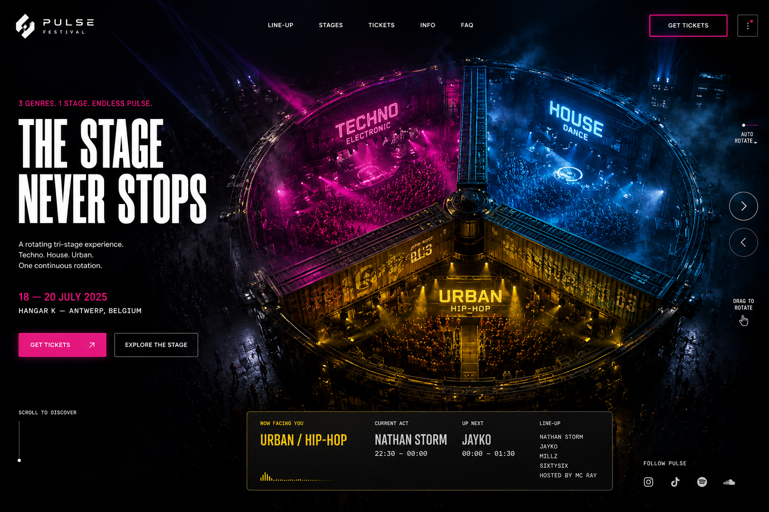 Three rotating stage sections